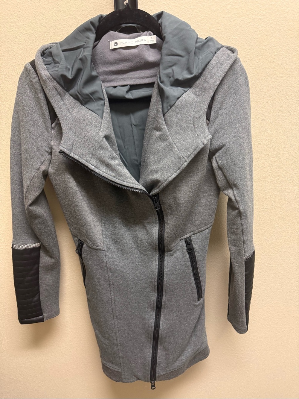 blanc noir Gray Hooded Asymmetrical Zip Trench Coat